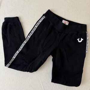 True Religion Womens Logo Tape Sweatpants Black Joggers Size Medium